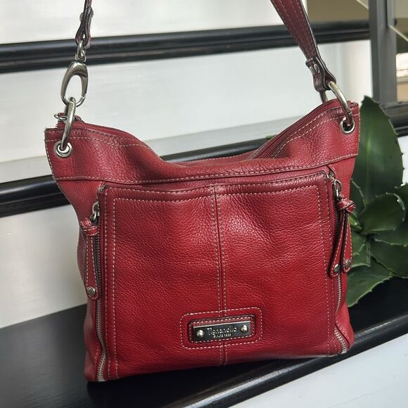 Tignanello Pebbled Leather Red Crossbody Shoulder Bag – Multiple Compartments - Picture 1 of 12